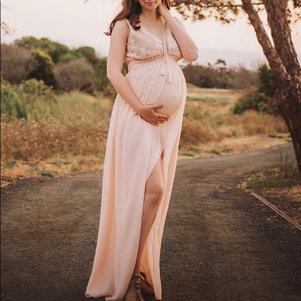 Embroidered Maternity Maxi Dress